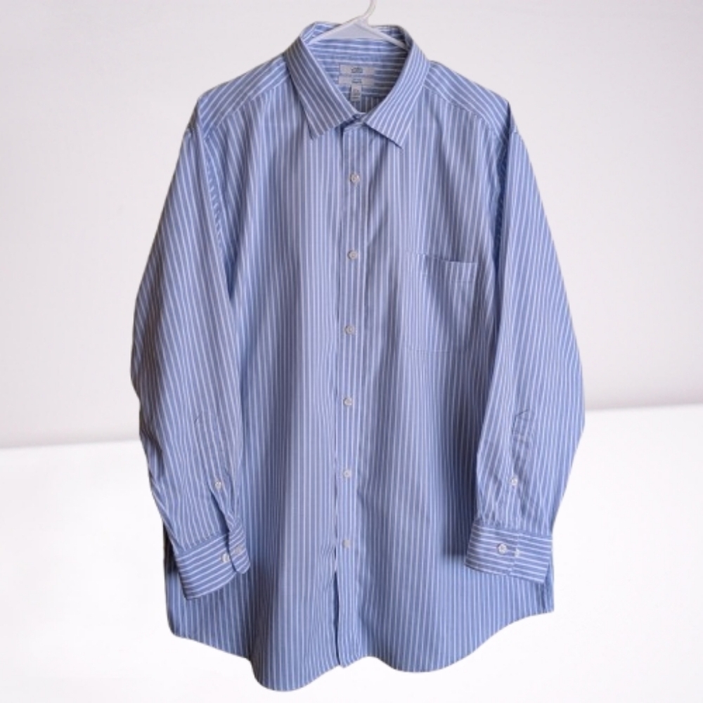 Croft & Barrow Dress Shirt Blue White Stripes Button Up Long Sleeves 98% Cotton